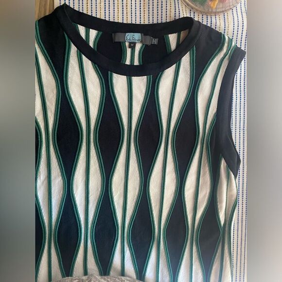 Eva Franco Mod Print Crew Neck Sleeveless Pullover Midi Dress Black Green Size M - Picture 13 of 16